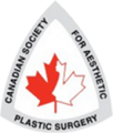 Canadian Society for Aesthetic Plastic Surgery logo with red maple leaf in a triangle badge